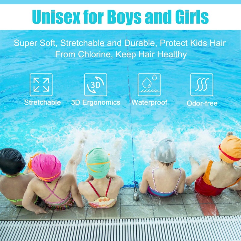 2 Pack Kids Swim Caps for Boys Girls, Durable Silicone