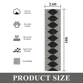 HelloTree Hallway Runner Rug，2.6x10 Moroccan Modern Stripe Carpet Washable Machine Bathroom Runner Bohemian Design Modern Soft Non Slip Indoor Rug for Entryway Hallway Laundry Room Bedroom-Black