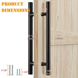 LVYIHAN 59 inch Round Stainless Steel Door Pull Push Handle Double Sided, French Sliding Barn Door Handle, H Shape Commercial Door Pull Handles, Black