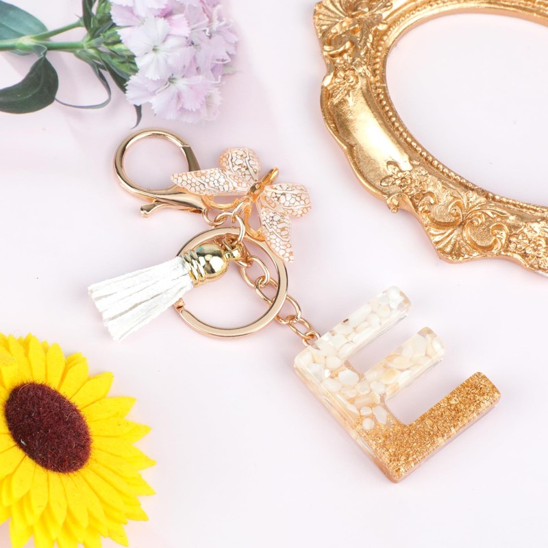 MWOOT Alphabet Initial Letter Keychain for Women Butterfly Cross Keychains