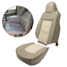 KUAFU Seat Cover Synthetic Leather Compatible with 2003-2006 Ford Expedition Eddie Bauer 4x4, 2WD, 4.6L, 5.4L - Perforated Tan(Driver Top and Bottom) -2 Packages