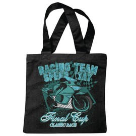 'Shoulder bag "Racing Team Speed Way Final Cup Classic Race Bike Outdoor T-Shirt Route 66 Motorcycle Chopper Gothic Motorcycle Skull Motorcycle Club Bike Shopping Bag School Bags Gym Bag in Black