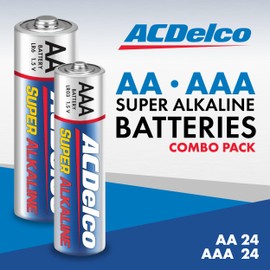 Powermax ACDelco AA and AAA 48-Count Combo Pack Super Alkaline Batteries, 24-Count Each, 10-Year Shelf Life, Reclosable Packaging Blue