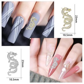 WOKOTO 20pcs Gold and Silver Chinese Dragon Nail Charms for Long Nails Dragon Jewelrys 3D Nail Jewelry for Acrylic Nails Art 3D Dragon Charms Silver Nail Studs Charms for Nails Designs Charms