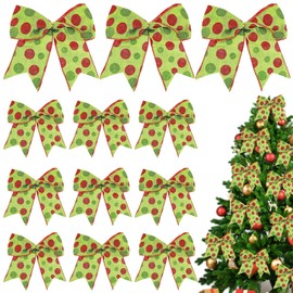 Christmas Bows, Christmas Decorations, 12 PCS Large Polka Dot Bows Green Christmas Decorations, Red Green Bows Decorations Christmas Tree Bows for Christmas Tree Decorations Christmas Door Decorations