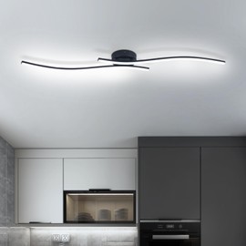 28W Linear Ceiling Light Black Modern LED Ceiling Light Fixture 6000K Aluminum 39.37Inch Long Ceiling Lamp for Hallway, Kitchen, Bedroom, Dining Room