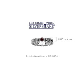 Silvershake Petite Natural Rhodolite Garnet 925 Sterling Silver Flower Stack Stackable Eternity Ring Size 7, 7, Sterling Silver Rhodium/White Gold & Antique Finishing, genuine rhodolite garnet