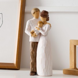 NAN ZAI NAN FANG Family of 3 Figurines Gift for New Parents Resin Hand Painted Sculpture Mom Dad Gifts First Mothers