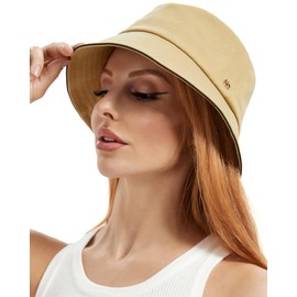 S.ROMZA Bucket Hat for Women Men UV Protection Summer Sun Hat Beach Travel Daily Headwear Cotton Unisex Packable Buckets Hat, Khaki, Medium