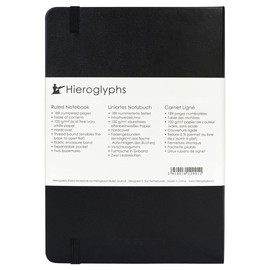 Hieroglyphs Notebook A5 Hardcover, 189 Numbered Pages, 3 Colours, Organiser Index, Pocket, Elastic Closure, 2 Bookmarks, Black