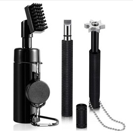 Golf Club Cleaner Brush with Retractable Clip and Squeeze Water Bottle Holds 5 Ounces of Water, Best Golf Essentials Accessories Gift for Men:_Black（3-piece set）