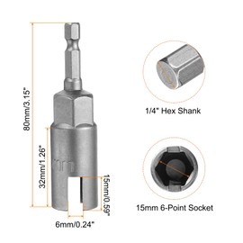 sourcing map 2pcs H15 Wing Nut Driver 15mm Metric 6-Points Socket 1/4" Hex Shank Power Deep Slot Wing Nut Drill Bit CR-V Steel Wrench Impact Driver Tool for Panel Nuts Bolts Screw Eyes