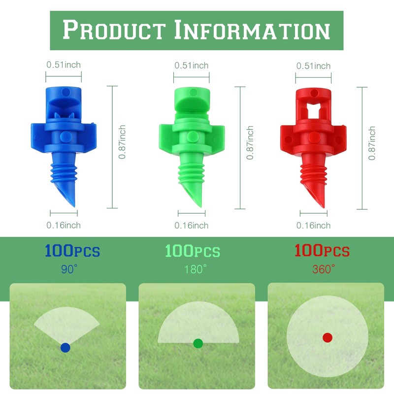 Tujoe 300 Pcs Misting Nozzle Sprayer 90/180/360 Degree Atomizing Micro