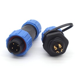 SZJELEN SP13 2pin/3pin/4pin/5pin/6pin/7pin/ 9pin Outdoor Electrical Equipment Power Cable Connector Male and Female,Waterproof Connector Cable Gland Cap (4pin, Panel Mount-Plug(Male)&Socket(Female))