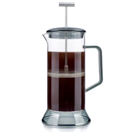 Teabloom Toulouse Plastic-Free Heatproof Borosilicate Glass French Press for Tea and Coffee, 24-Ounce (700 mL) - Dusk Grey