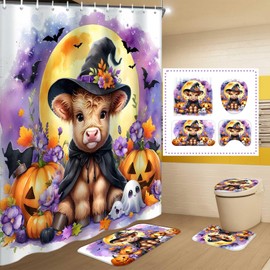 Wollmix Halloween 4 Pcs Bathroom Shower Curtain Sets Decorations with Rugs