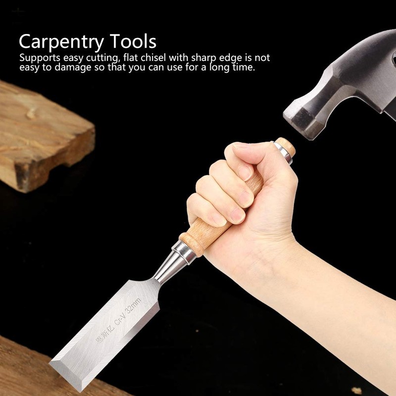 Cr-V 32 mm Wood Flat Chisel Carpentry Tools Wooden Handle