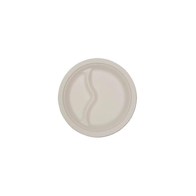 Lucgel, 2 Compartments Round 22 cm Compostable Cellulose Pulp Plate,