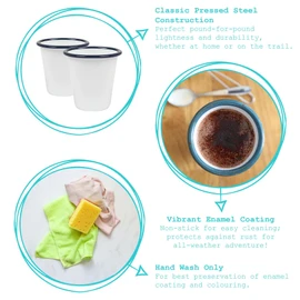 Argon Tableware 300ml Enamel Tumbler Cups with Green Rims - Pack of 6 - White Enamel Reusable Stainless Steel Drinking Glasses Travel Cups for Camping, Travelling, Picnics