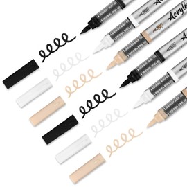 Mifuner Acrylic Paint Pens Set,3Colors Soft Brush Tip Acrylic Paint Markers, Direct-Liquid Ink System,Colored Marker Pen for Rocks,Wood,Ceramic,Canvas, Eggs DIY Painting Art Supplies.Black White Skin
