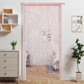 Ateasierlife Door String Curtain Doorway Beads Curtains,Hanging Room Divider Beaded Decor Hippie Glitter Fringe Panel Closet Window Wall Backdrop Doors Sequin Sheer Boho Doors Tassel (Pink)