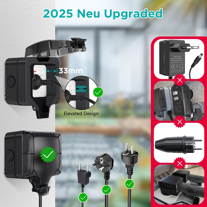 Upgrade Deep Outdoor Socket, Waterproof IP66, Surface-Mounted Socket with Switch
