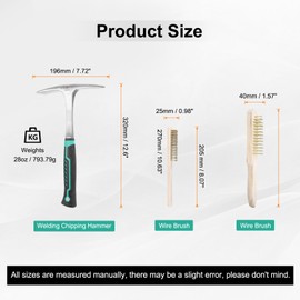 HARFINGTON 3pcs 28oz Welding Chipping Hammer with 10.6" & 8.1"Welding Steel Wire Brush Copper-plated Slag Remove Tool Kit for Rock Pick Forged Brick, White