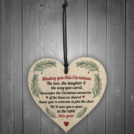 RED OCEAN Mum Dad Nan Memorial Gift Wooden Heart Christmas Memorial Sign In Memory Grave Plaque Decoration