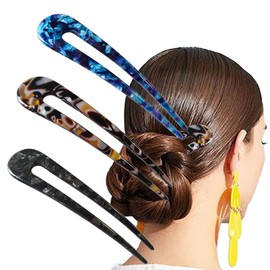 3 Pack U-Shaped French Hair Pins Hair Sticks for Long Hair Classic Hair Pins for Buns Vintage Hairstyle Chignon for Women Girls