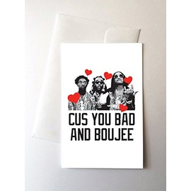 2 Pack - Bad & Boujee I Love You Valentine Greeting Cards (4.25x5.5 Inch)