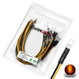 CHANZON 20 pcs Pre-Wired 5mm Yellow LED Diode Lights (Clear Round Transparent Lens DC 12V) with 680 ohms 1/4W Resistor and 24awg Wire Indicator Light Emitting Diodes Lighting Bulb 5mmled