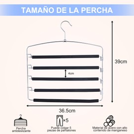 BOJIA 3 Pcs de Perchas para Pantalones, Metal Pantalonero Multifuncional, con Acolchado Antideslizante, Ahorra Espacio, para 5 Vaqueros Cada Una, Traje, Bufandas, Faldas, Corbatas
