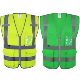 Dazonity High Visibility Reflective Safety Vests With Zipper & Pockets,2pcs,2XL,Yellow & Green,for Men,Women,Workers,Jogging,Walking,Cycling,Construction,Warehouse,Motorcycle,