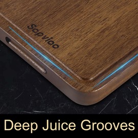 Sapviao Teak Wood Cutting Board Set Solid Unibody Design One Piece Durable Knife Friendly Wooden Chopping Board with DeepJuice Grooves Built in Handles for Kitchen Meat 16.9 X 11.8 &11.8 X 7.9 IN