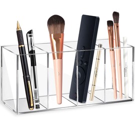 Bomiae Acrylic Pen Stand, 4 Compartments, Pen Stand, Pen Holder, Small Items, Tabletop Storage, Stationery, Pencil Holder, Cosmetic Storage Box, Chopstick Stand, Brush Bottle, Vanity Stand, Office,