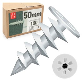 Dämmstoffdübel 50 mm aus Polyamid, WDVS & Styropor Dübel zur Befestigung in Dämmung, Ø25 mm Teller, für 4,5mm Schrauben, 100 Stück, Lun Fix