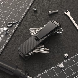 HNHFTT Key Holder - Key Organizer Key Chain, Compact Key Case Pocket-Sized EDC , Key Ring Loop for Car Key Chain, Expandable Keychain Accessories, up to 8 Keys, Carbon Fiber Black