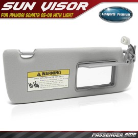Unbranded Passenger Gray Sun Visor w/ Mirror & Light for Hyundai Sonata 05-08 w/ Sunroof