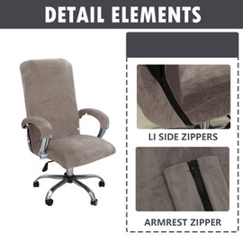 Funda elástica de terciopelo para silla de oficina con reposabrazos, funda protectora de elastano de color sólido, fundas universales extraíbles y elásticas (no silla), caqui, XL