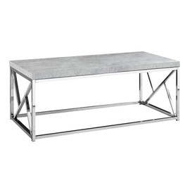 Monarch Specialties Coffee Table-Grey Cement with Chrome Metal