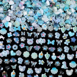 COOSLIM 150pcs Cute & Sweet 3D Animal Nail Charms for Acrylic Nails, Flower Star Heart Bear Butterfly Bow Charms for Nail, Perfect for Nail Art Decorations & DIY Accessories Crafts(Blue)