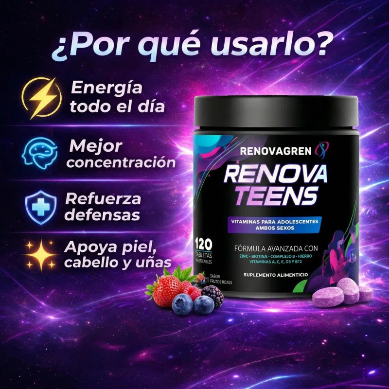Vitaminas Adolescentes 18años Enfoque Energía Rendimiento Frutos Rojos