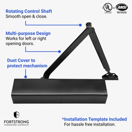Commercial Door Closer FS-8400B Heavy Duty Adjustable Grade 1 Standard Automatic Door Closing Hinge - ADA Compliant UL & CUL UL10C Listed - Aluminium Finish - High Traffic (Black)