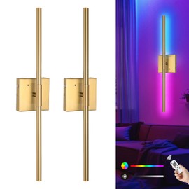 Lumiquesce Battery Operated Wall Sconces Set of 2, 32 Inch Wireless Sconce with Remote, Touch Control, 350° Rotate LED Dimmable Rechargeable Wall Lights with Timer for Living Room, Bedroom, Gold