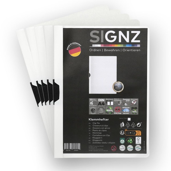 SIGNZ Clamp Folders DIN A4, Pack of 5, White, for