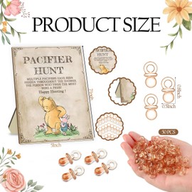 Classic Winnie Pacifier Hunt Sign for Baby Shower Game, 1 Winnie Pacifier Hunt Sign and 50Pcs Brown Mini Pacifiers Decor for Baby Shower, Baby Shower Party Games, Happy Hunt Party Games