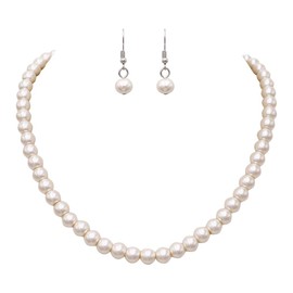 Rosemarie Collections Women's Elegant Glass Simulated Pearl Strand Necklace Earrings Set
