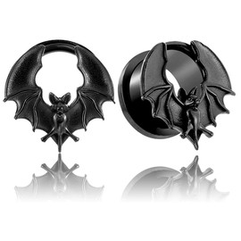 LADEMAYH 2Pcs Cool Bat Ear Plugs Gauges for Ears, Size 0g - 1 inch Ear Tunnels Gauge Earrings, Hypoallergenic Stainless Steel Ear Stretching Ears Gauges Body Jewelry, 12mm=1/2", Metal,Stainless Steel,