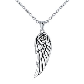 INFINIONLY Creative Women's Wings Stainless Steel Necklace Fashion Angel Wings Rose Chain Pendant with 55 cm Chain Fashion Teenager Jewellery Decoration 6.4 x 1.9 cm Pendant, Stainless Steel