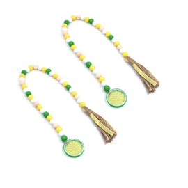 Tiardey 2 Pcs Bright Fruit Wooden Beaded Garland, Summer Lemon Farmhouse Rustic Beads with Jute Tassels, Farmhouse Country Home Tiered Tray Decor